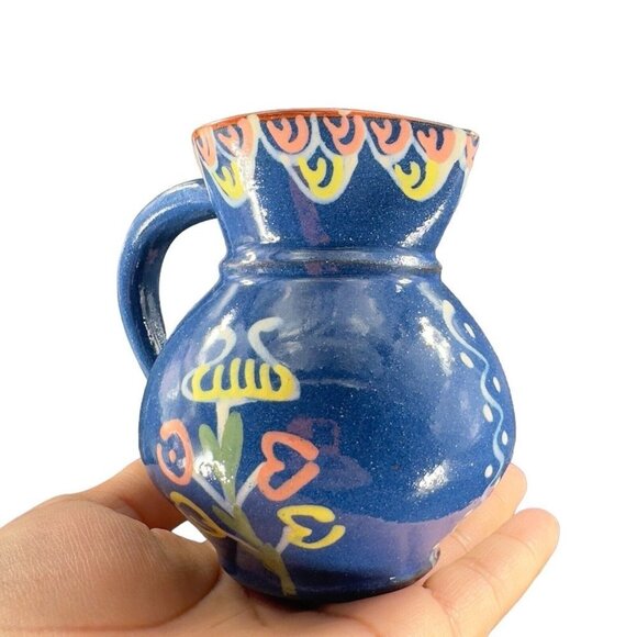 Vintage USA Folk Art RedWare Pottery Pitcher Creamer Hand Made Artist Marked VTG - Picture 12 of 14